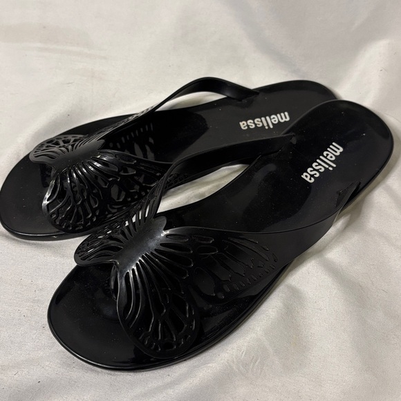 Melissa Butterfly Sandals Size 7 Flat Black - Picture 1 of 5